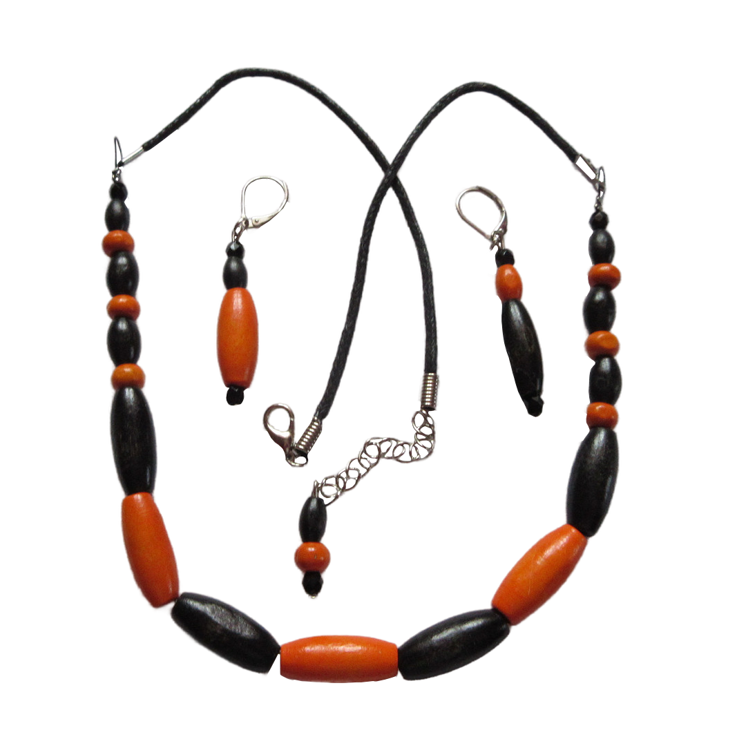 Dřevo - set šperků - černá + oranž
